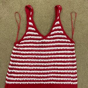 Freshman knit Red and White Striped cropped Tank Top